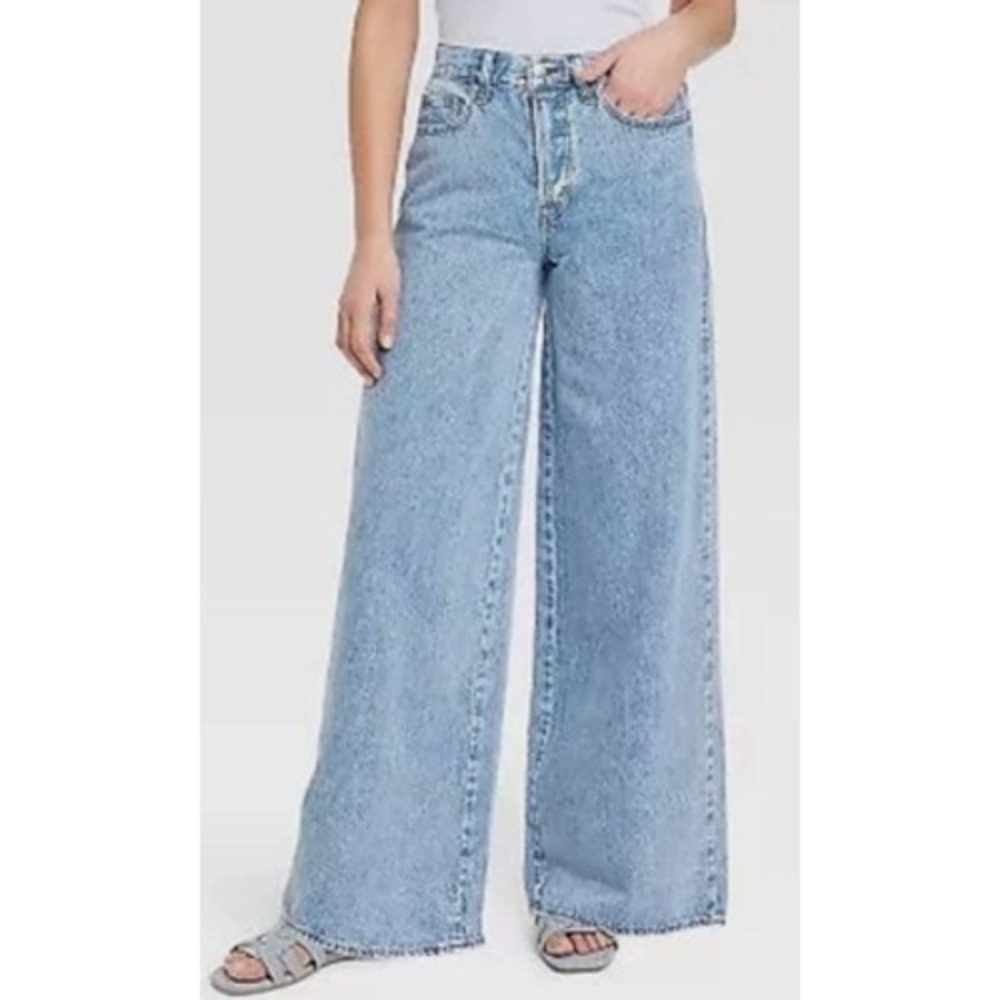 Super Wide Leg Jeans Universal Thread Women's 12 Blue Mid Rise Light Wash Denim